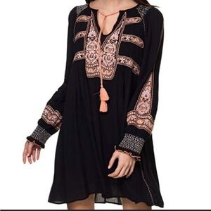 NWT Free People Black Wind Willow Embroidery Mini Dress Sz S